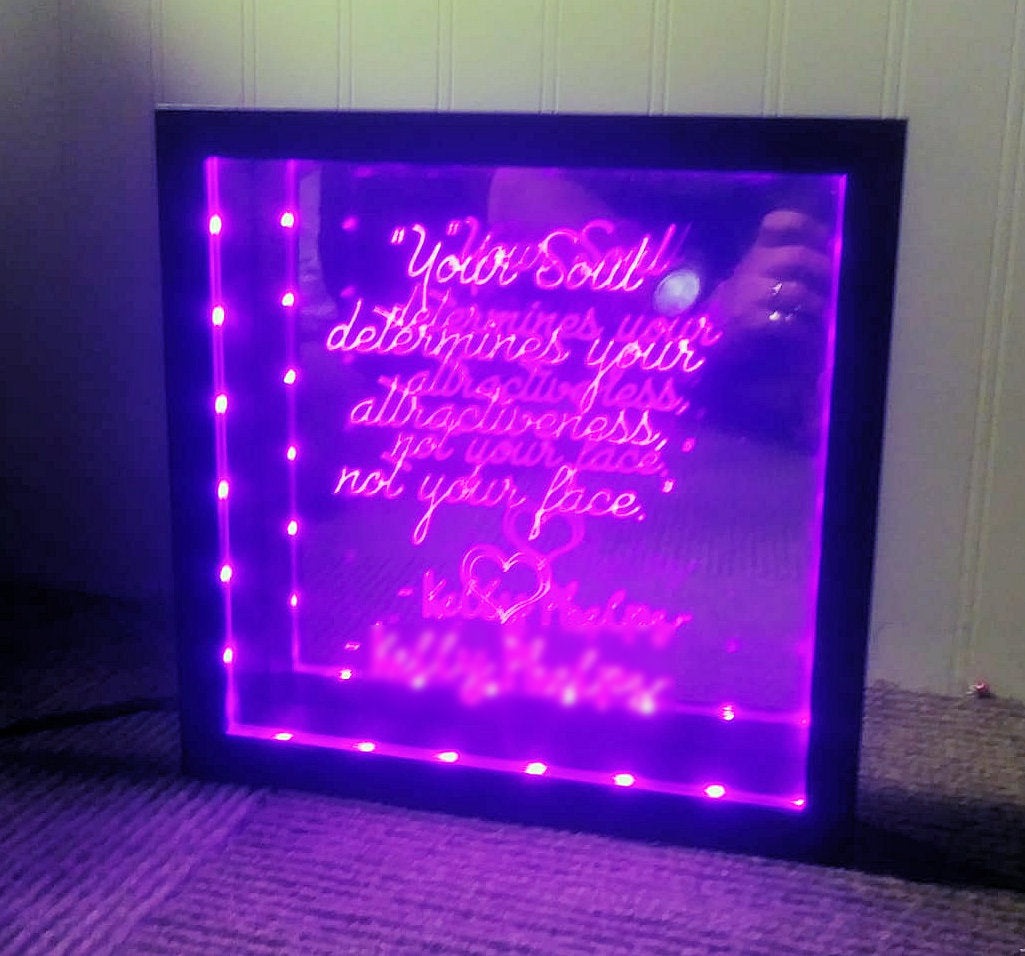 Infinity Mirror LED Lamp with Custom Quote