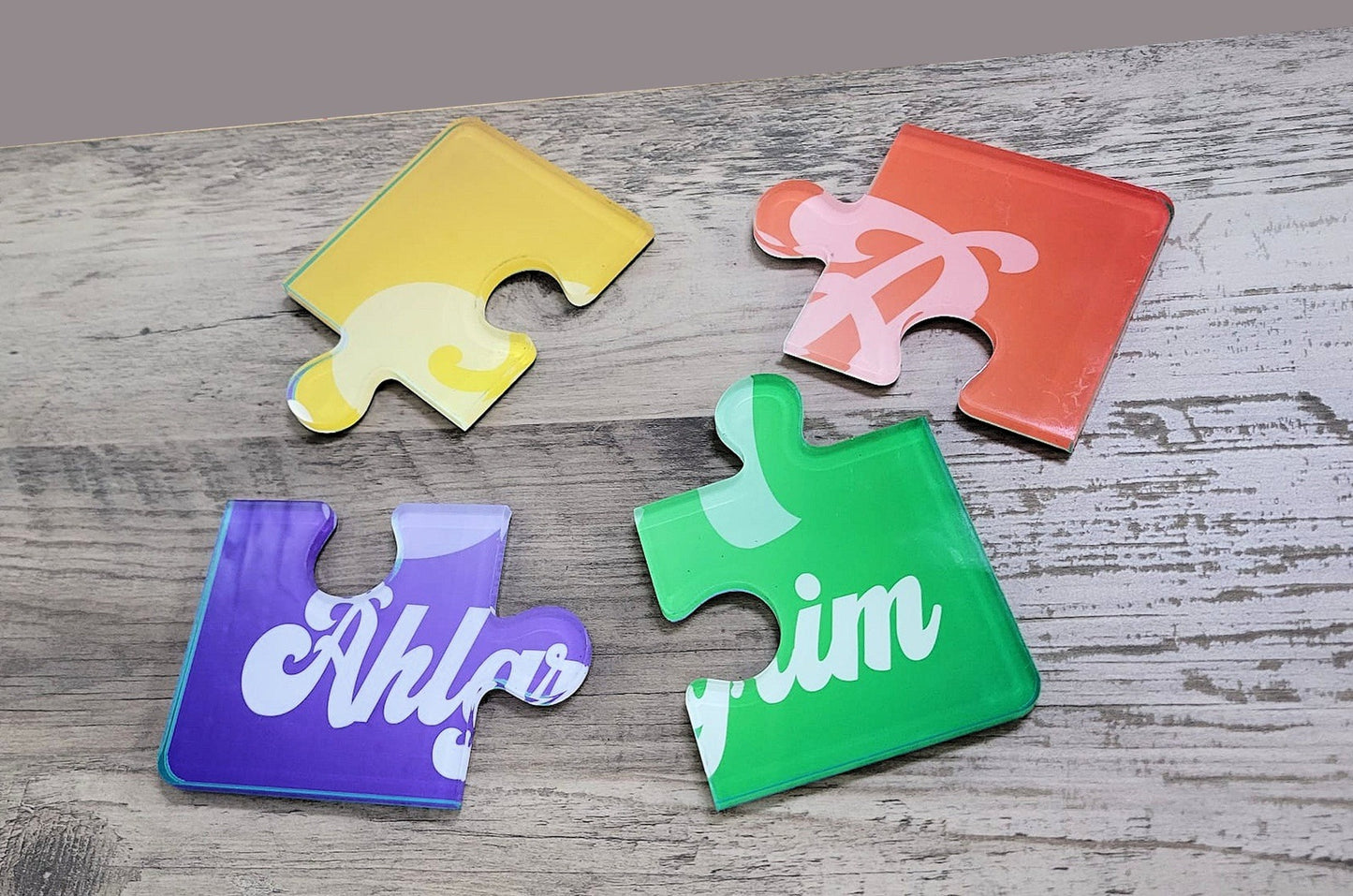 Custom Made Plexiglass Puzzle Coasters Family Photo, or any theme ideal for Father Day