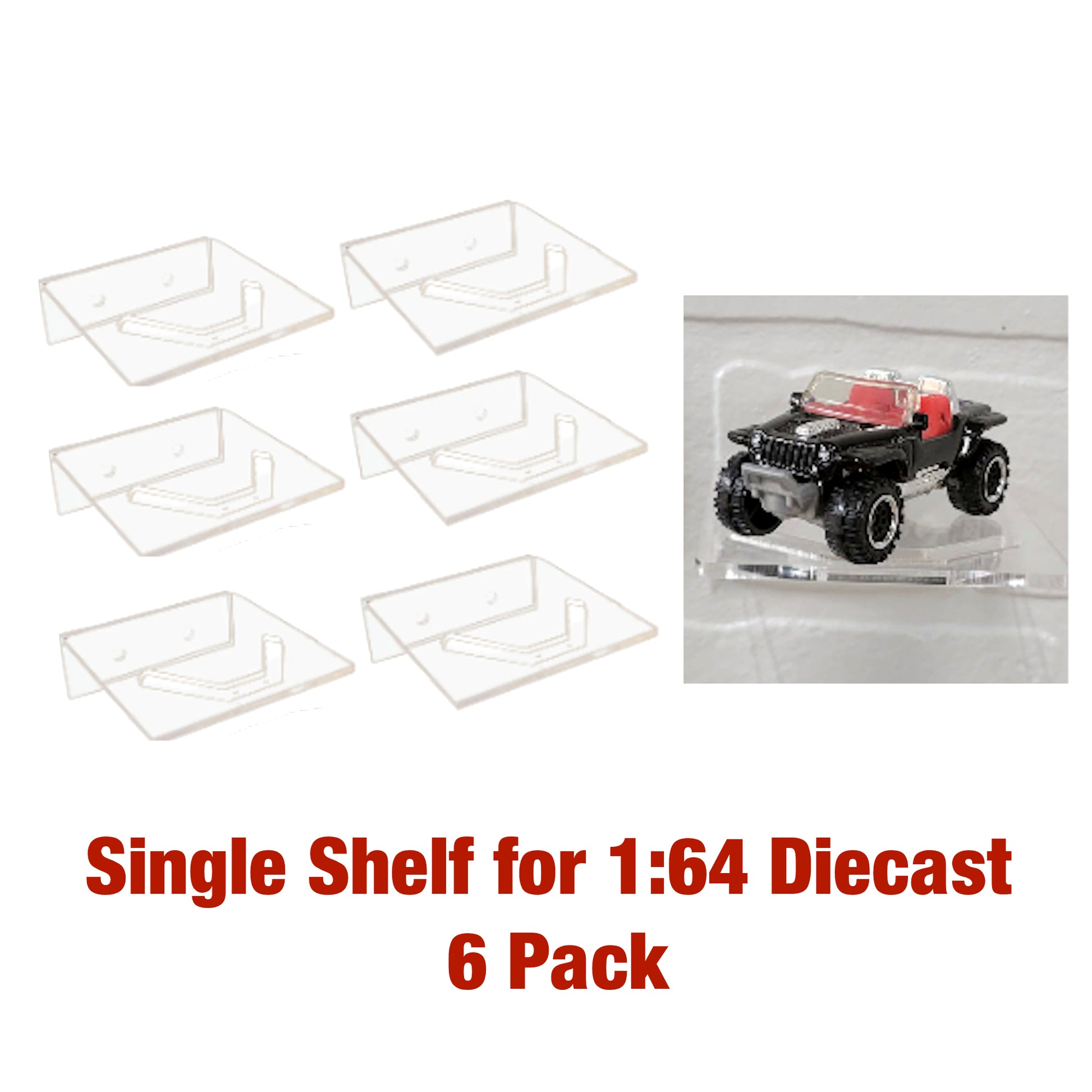 6 Pack Mini Shelves, for Diecast 1:64, Double Tape, Hot Wheels, Matchbox and more