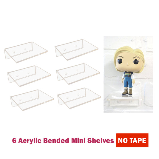 6 Pack Mini Shelves, for Funko Pop, Pins, Can use Tape or Screws NO TAPE VERSION