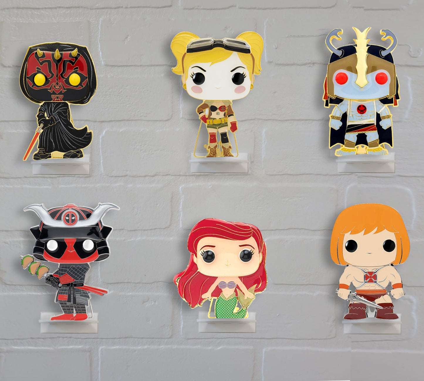 For Funko Pop Vinyl or Funko Pin, White Acrylic Wall Stand, Stick On, Single Shelf No Nails or Screws
