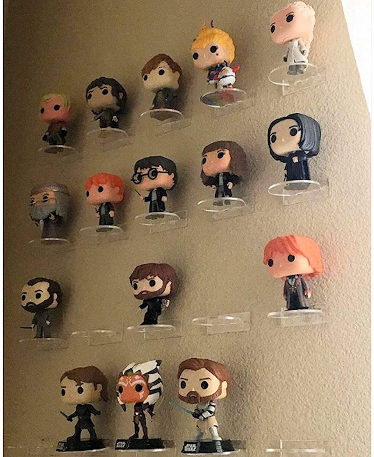For Funko Pop Vinyl or Pin: Black Acrylic Wall Stand, Stick On, Single Shelf No Nails or Screws