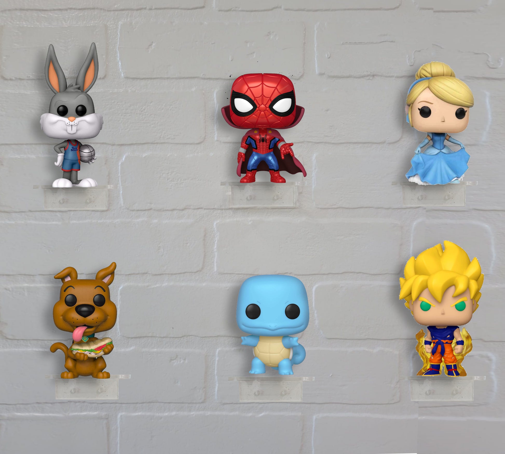 For Funko Pop Vinyl and Funko Pin: Clear Acrylic Wall Stand, Stick On, Single Shelf No Nails or Screws