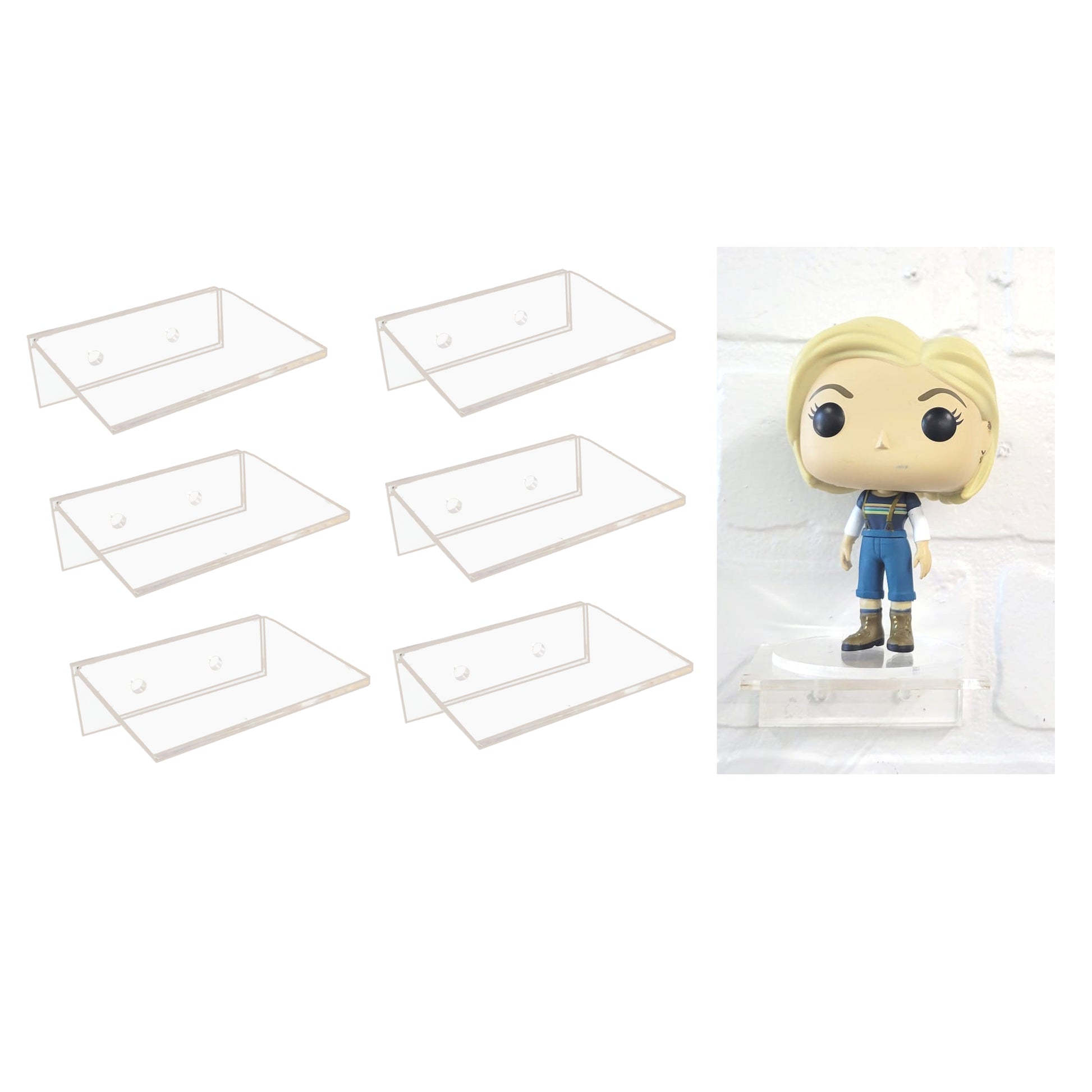 6 Pack Mini Shelves, for Funko Pop, Pins, Can use Tape or Screws NO TAPE VERSION