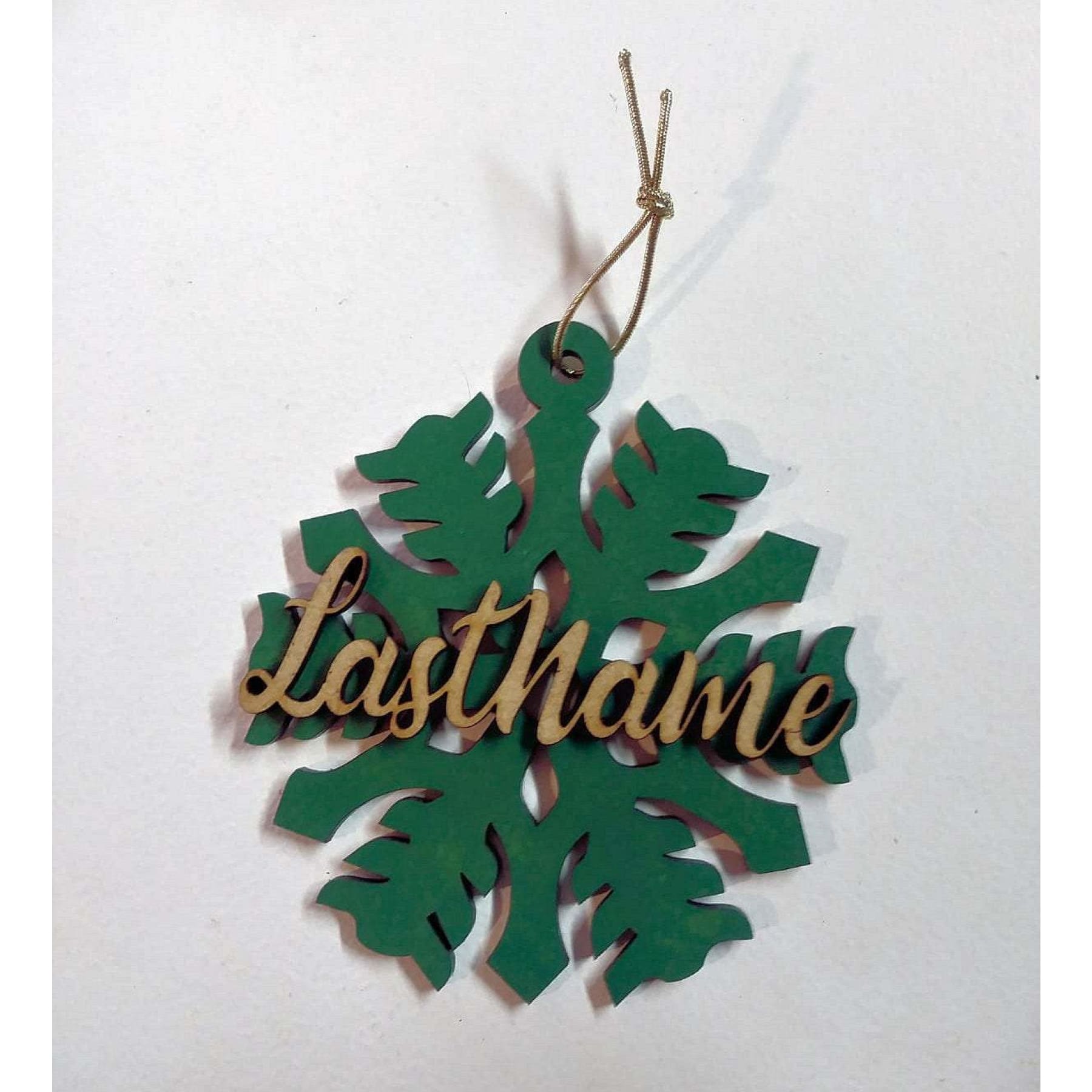 Christmas Ornament Card, on Green with Custom name Snowflake