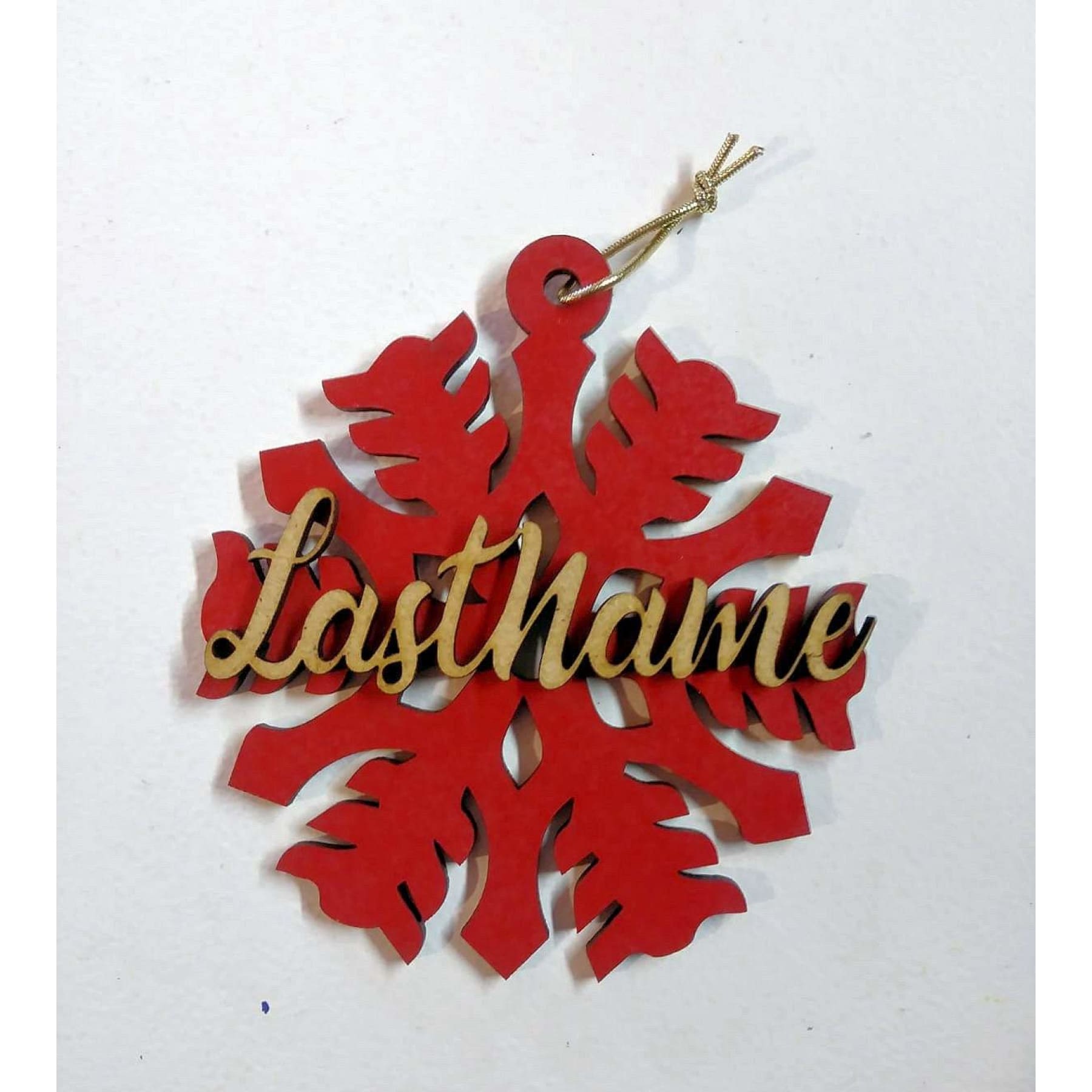 Christmas Ornament Card, on Red with Custom name Snowflake 2