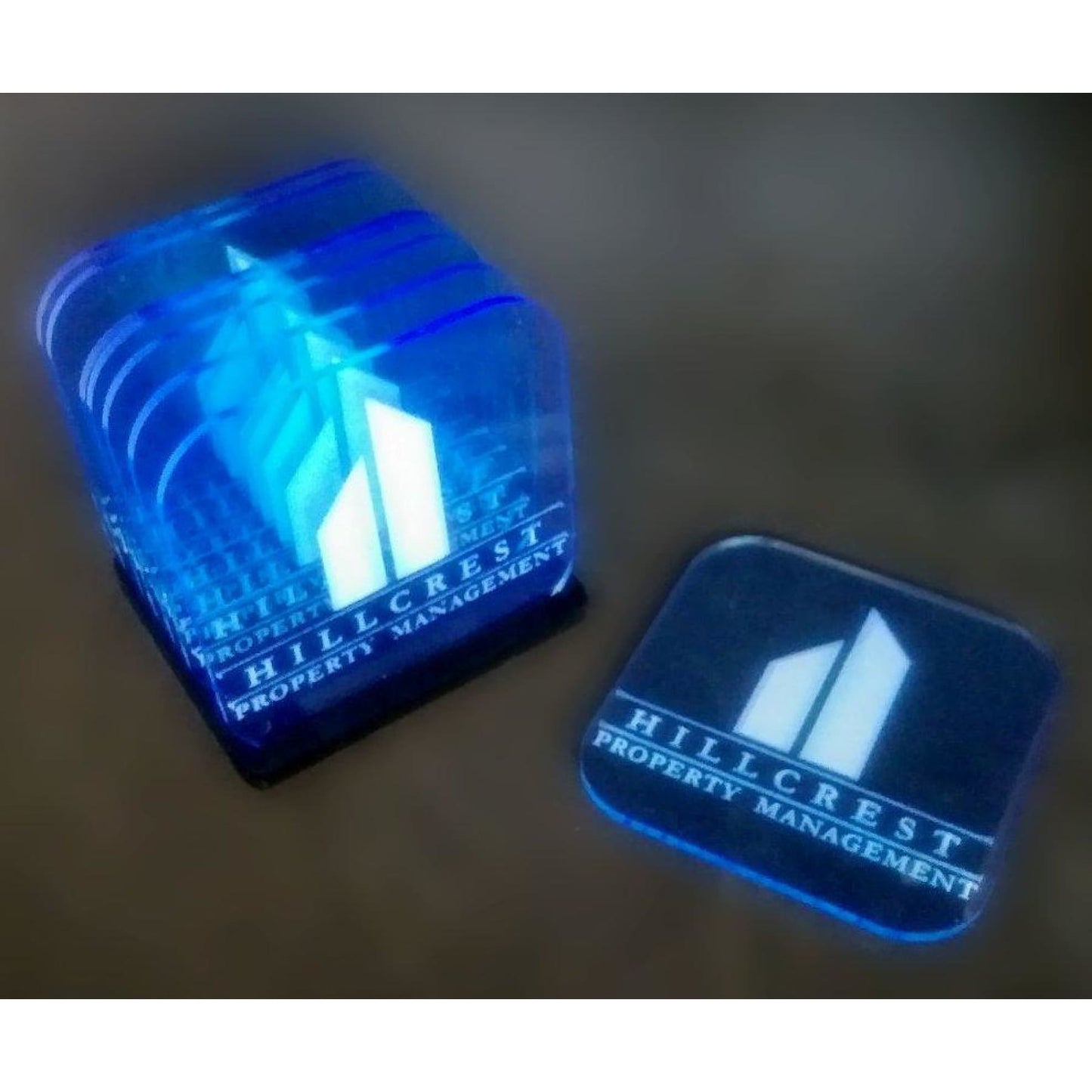 Custom Coasters in Acrylic, 8 pieces Set with Base, Laser Cut include Any logo Engraved