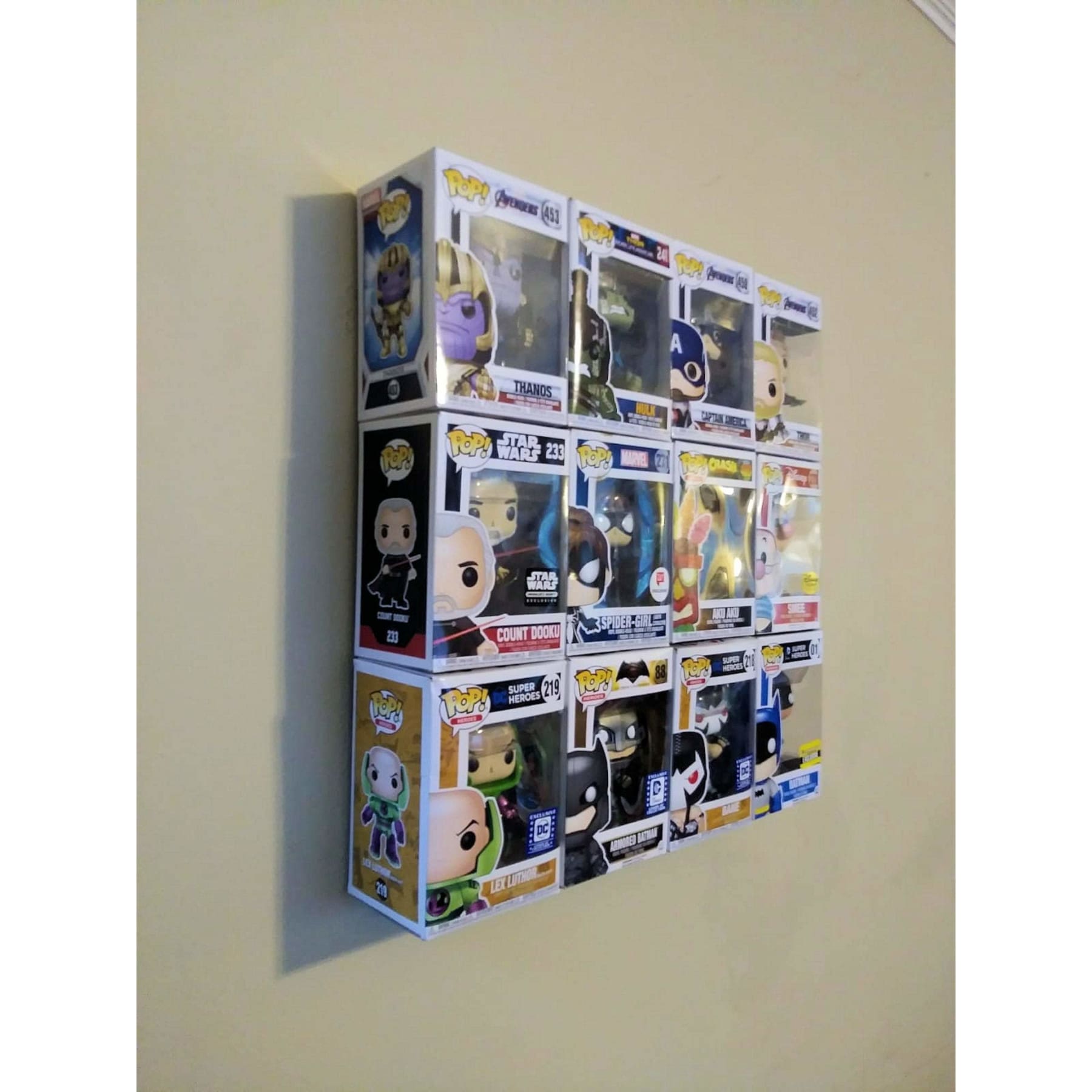In Box Funko Pop or Funko Pin, Wall Display Case, Bordeless, Shelfless, No Assembly required, just hang on